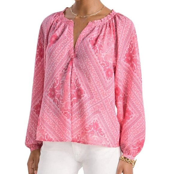 128$ Vineyard Vines V-Neck Pullover Blouse Top Long Sleeves Women's Size L Pink - Picture 2 of 5